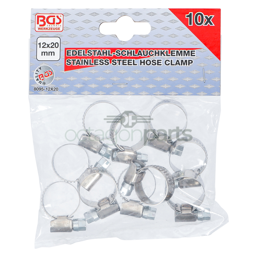 Slangklemen - RVS - 12 x 20 mm - 10 stuks - BGS 8095-12X20
